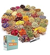 40 Bags Natural Dried Flowers Kit, Natural Dried Herbs with 2 Mesh Drawstring Bag for Soap,Candle...