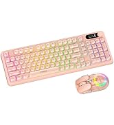 seenda Bluetooth Keyboard and Mouse Combo,RGB Backlit,Jelly keycaps,Pink | Knob Control, RGB Back...