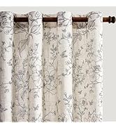 GIGIZAZA Linen Blend Living Room Curtains 96 Inch 2 Panels, Floral Black Pattern Semi Sheer Curta...