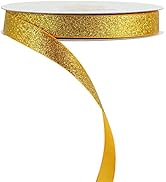 HUIHUANG Bright Gold Glitter Satin Ribbon Christmas Ribbon 5/8 inch x 25 Yards for Gift Wrapping,...