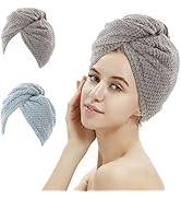M-bestl 2 Pack Absorbent Microfiber Hair Towel Wrap,Anti-frizz Hair Drying Towel with Button to D...