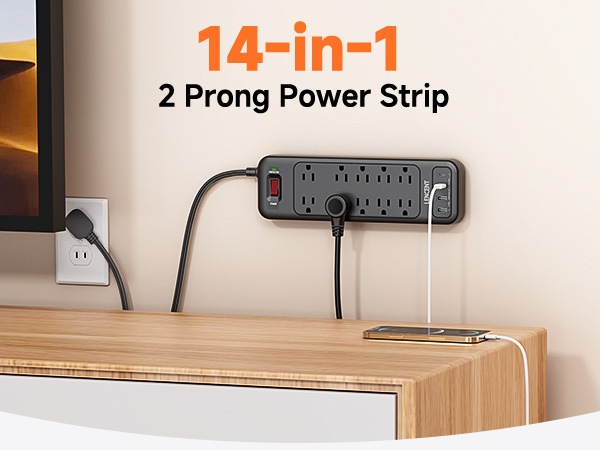 2 Prong Surge Protector Power Strip