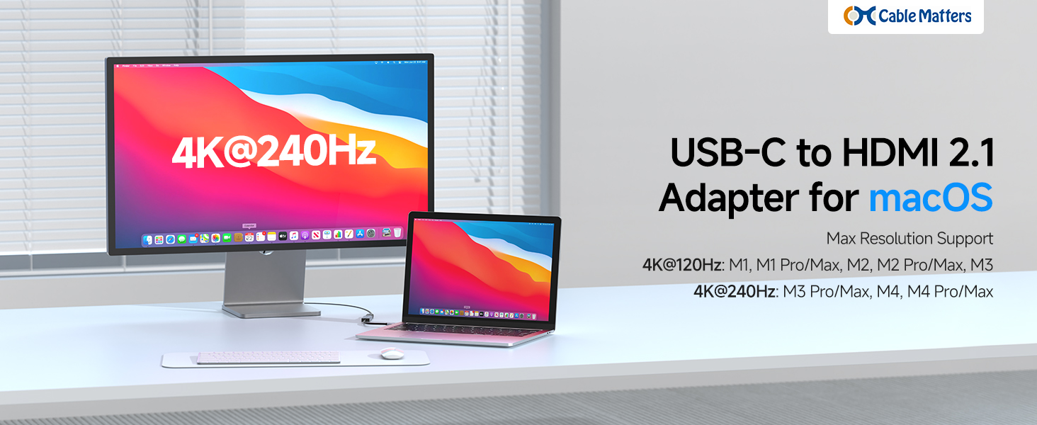 USB-C to HDMI 2.1 adapter with 4K@240Hz support for Mac.