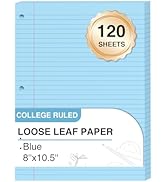 Blue Loose Leaf Paper 8 x 10.5, 120 Sheets Lined Paper College Ruled Paper, 3 Hole Punched Notebo...