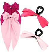 Ahoney 4 Pack Pink Hair Bows for Women, Silky Satin Hair Bows Clips for Women Girls, Bow Claw Cli...
