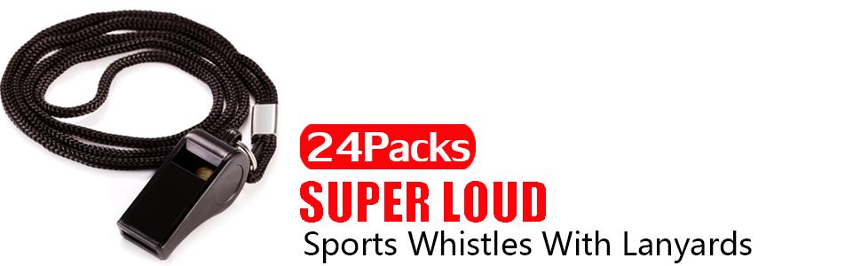 Plastic Whistle with Lanyard, Loud Clear Black Whistles Bulk Great for Coaches, Referees, Officials