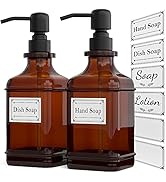 GLADPURE Soap Dispenser 2 Pack, Hand Soap Dispensers with 18 Oz Antique Design Thick Amber Glass ...