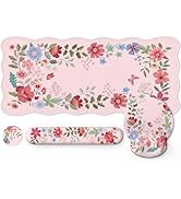 iLeadon Pink Floral Desk Mat Sets for Women Office,Large Computer Mouse Pad Mat for Desk,Ergonomi...