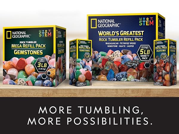 Rock refill kits are available for even more tumbling possibilities!