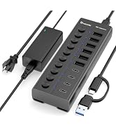 Powered USB Hub, 10-Port USB C Hub with 6 USB-A 3.2, 4 USB-C 3.2 Ports, Individual Switches and 1...