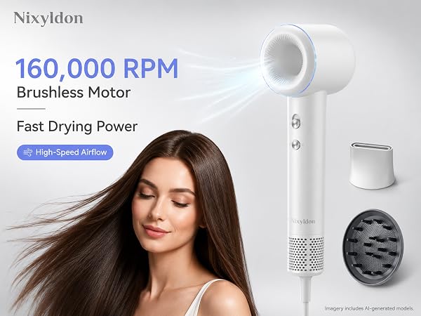 Nixyldon high-speed hair dryer with 160,000 RPM brushless motor