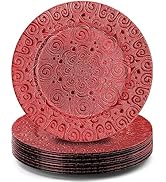 SOUJOY 12 Pack Charger Plates, 13 Inch Red Dinner Plate, Plastic Christmas Phoenix Pattern Elegan...