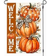 RABUSOFA Fall Pumpkin Garden Flag 12x18 Inch Double Sided Outside,Polka Dot Welcome Autumn Season...