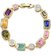 Gold/White Gold Color Plated Tennis Bracelets for Women Rainbow Cubic Zirconia Tennis Bracelet Je...