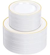 NOCCUR 200PCS Gold Plastic Plates - 100 Dinner / 100 Dessert Disposable Plates Heavy Duty - Ideal...