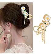 Flower Hair Claw Clips White Daisy Large Hair Jaw Clips Metal Gold Hair Clips Non Slips Fashion H...