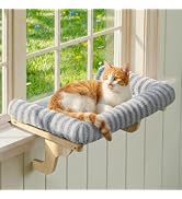 Zakkart Mellow Cat Perch for Windowsill with Hardwood Frame (Gray, L) | Hook-On Windowsill Mount,...
