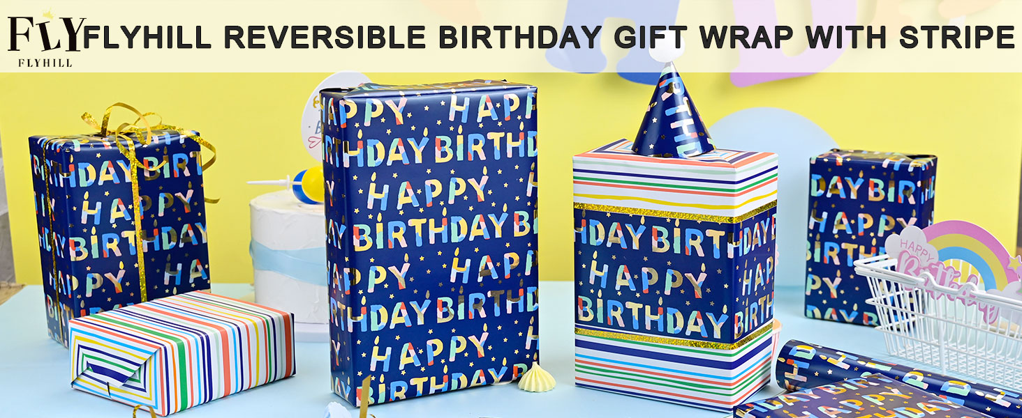 birthday wrapping paper blue gift wrap