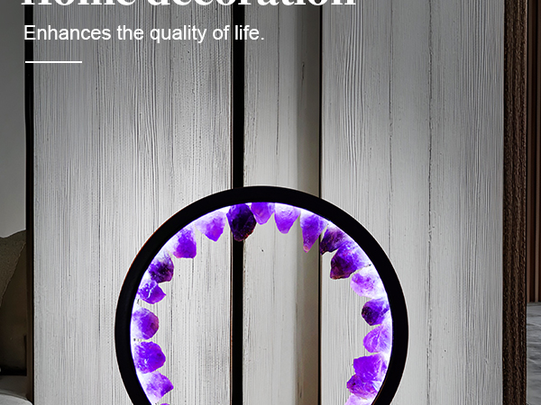 Raw Amethyst Round Table Lamp