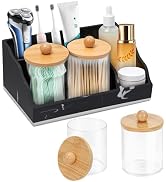 Bathroom Counter Organizer, Black Marble Toothbrush Holders for Bathrooms with 2PCS Qtip Holder, ...