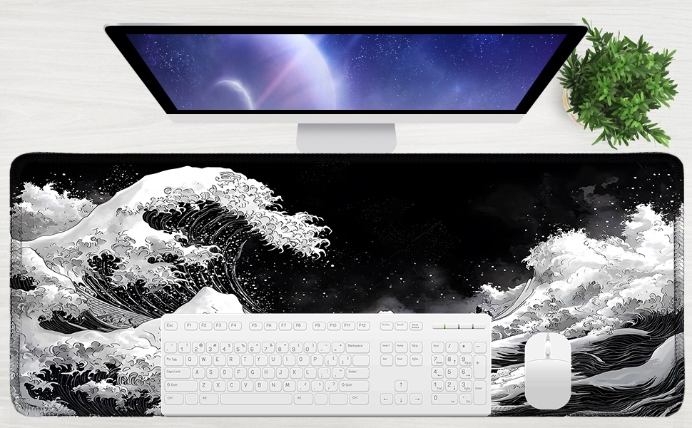 Japanese Kanagawa wave Black and white mouse pad computer desk mat