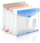 XingDuing Binder Pocket, 5 Pack Plastic Envelopes Binder Pocket with Tight Closure,11 Holes Expan...