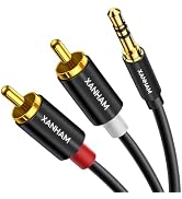XANHAM 3.5mm to 2RCA Adapter Cable 6.6 Feet /2m Aux TRS 1/8 Inch Jack to 2 RCA Male to Male Y Spl...