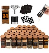 Yangbaga Glass Spice Jars (Pack of 35) - Black | acacia wood, Shaker | Labels, Silicone Collapsib...