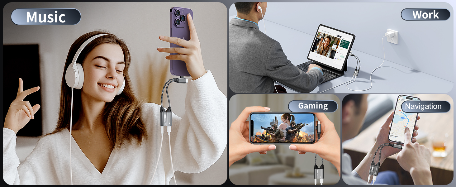 Lightning + USB C to 3.5mm headphone and Charger Adapter