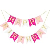 Glitter Pink Happy Birthday Banner Theme Birthday Party Supplies Handmade Garland Decorations Gir...