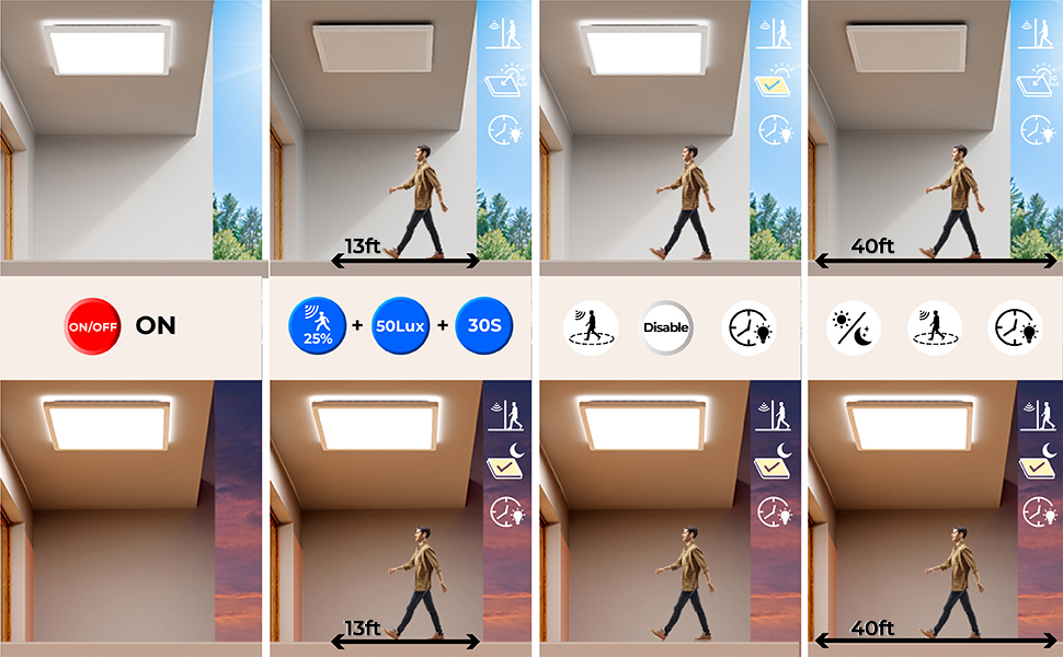 ceiling dimmable remote control flush mount fixture wire activated detection movement wiring thin