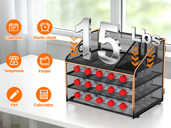 Heavy-Duty 15lbs Capacity - Holds Folders, Phone, Calculator & More