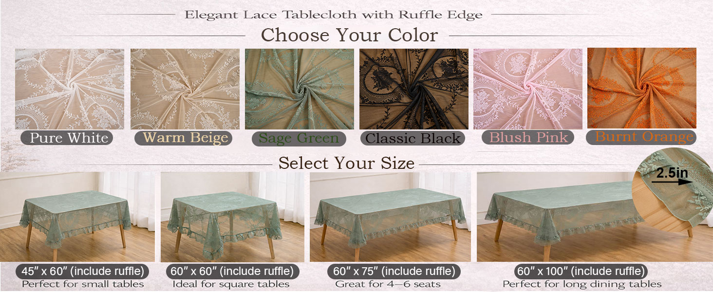 6 colors and 4 size options lace tablecloth