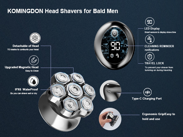 Head Shavers for Bald Men,travel shaver for bald men,7D electric shaver for bald men,bald razor mens