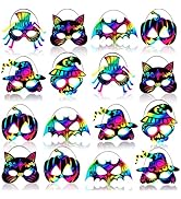 Max Fun 36PCS Halloween Rainbow Scratch Mask, Art Craft Kit for Kids Birthday Cosplay Classroom D...