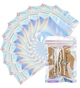 LOKQING 100 Pcs Holographic Mylar Bags Smell Proof Bags with Clear Window Resealable Bags for Foo...