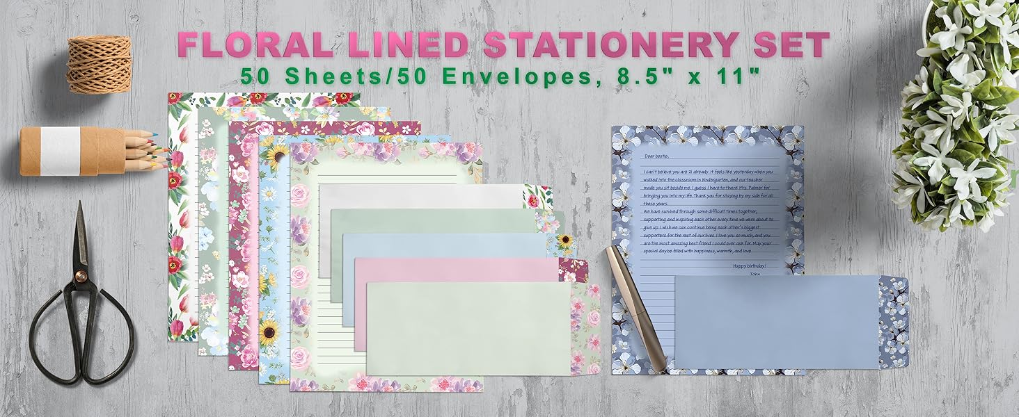 Floral Lined Stationary set