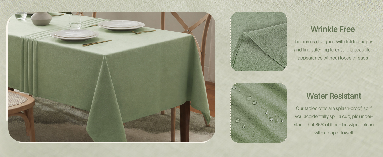 IVAPUPU Textured Linen Rectangle Table Cloth, Sage Green
