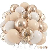 Beige and Champagne Gold Balloon Set, 60Pcs 12 Inch Nude Cream Retro White Sand Balloons with Met...