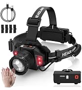 Ehowdin 20Modes Headlamp Rechargeable with Zoom&Red Side Light,4000LM Headlight with Motion Senso...