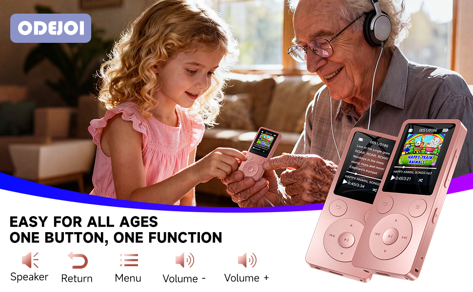 Mini MP3 Player for Kids Physical Buttons Bluetooth Auto Reconnect Digital Audio Player Travel Trip
