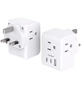2 Pack US to UK Ireland Travel Plug Adapter, Type G Power Plug Adapter with 3 Outlets 3 USB Ports...