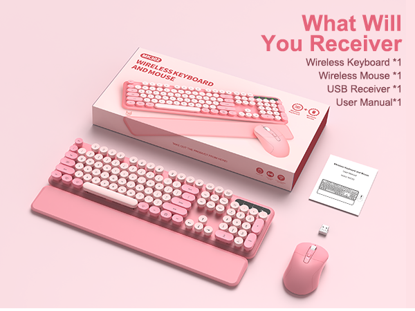 Pink Wireless Keyboard and Mouse Combo