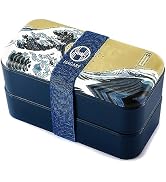 Hagary Wave Bento Box 2 Tier Japanese Lunch Box with Spoon and Fork Stackable Leak-Proof with Mov...