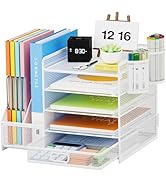 Lavatino Desk Organizer with File Holder, 5-Tier Paper Letter Tray Organizer with Sliding Drawer ...