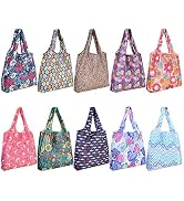 SZUAH 10 Pack Reusable Grocery Shopping Bags, Foldable Shopping Bags Grocery Tote with Attached P...