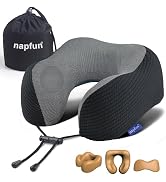 napfun Neck Pillow for Travel, Memory Foam Airplane Pillow, Charcoal Black | 360° Neck Support, U...