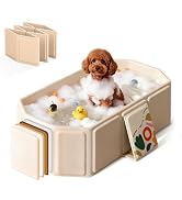 Foldable Dog Bathtub for Small to Medium Dogs & Cats, Collapsible Pet Bath Tub with Side Drain Pl...