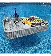 SUNJOY Wicker Floating Tray 36x24 in. Aluminum Frame Pool Accessory - Swimming Floating Serving T...