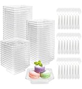 Slomg 100 Pack Mini Plastic Dessert Plates with Tasting Spoons, 2.5 Inches Small Clear Disposable...